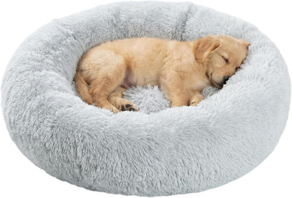 30 inches Calming Donut Dog Bed - 3X Durable Plush Faux Fur, Machine Washable & Non-Slip, Fits up to 45 lbs, Dark Grey