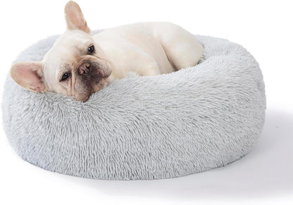 30 inches Calming Donut Dog Bed - 3X Durable Plush Faux Fur, Machine Washable & Non-Slip, Fits up to 45 lbs, Dark Grey