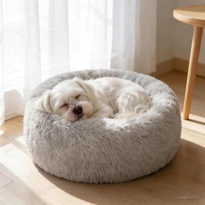 30 inches Calming Donut Dog Bed - 3X Durable Plush Faux Fur, Machine Washable & Non-Slip, Fits up to 45 lbs, Dark Grey