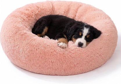 30 inches Calming Donut Dog Bed - 3X Durable Plush Faux Fur, Machine Washable & Non-Slip, Fits up to 45 lbs, Dark Grey