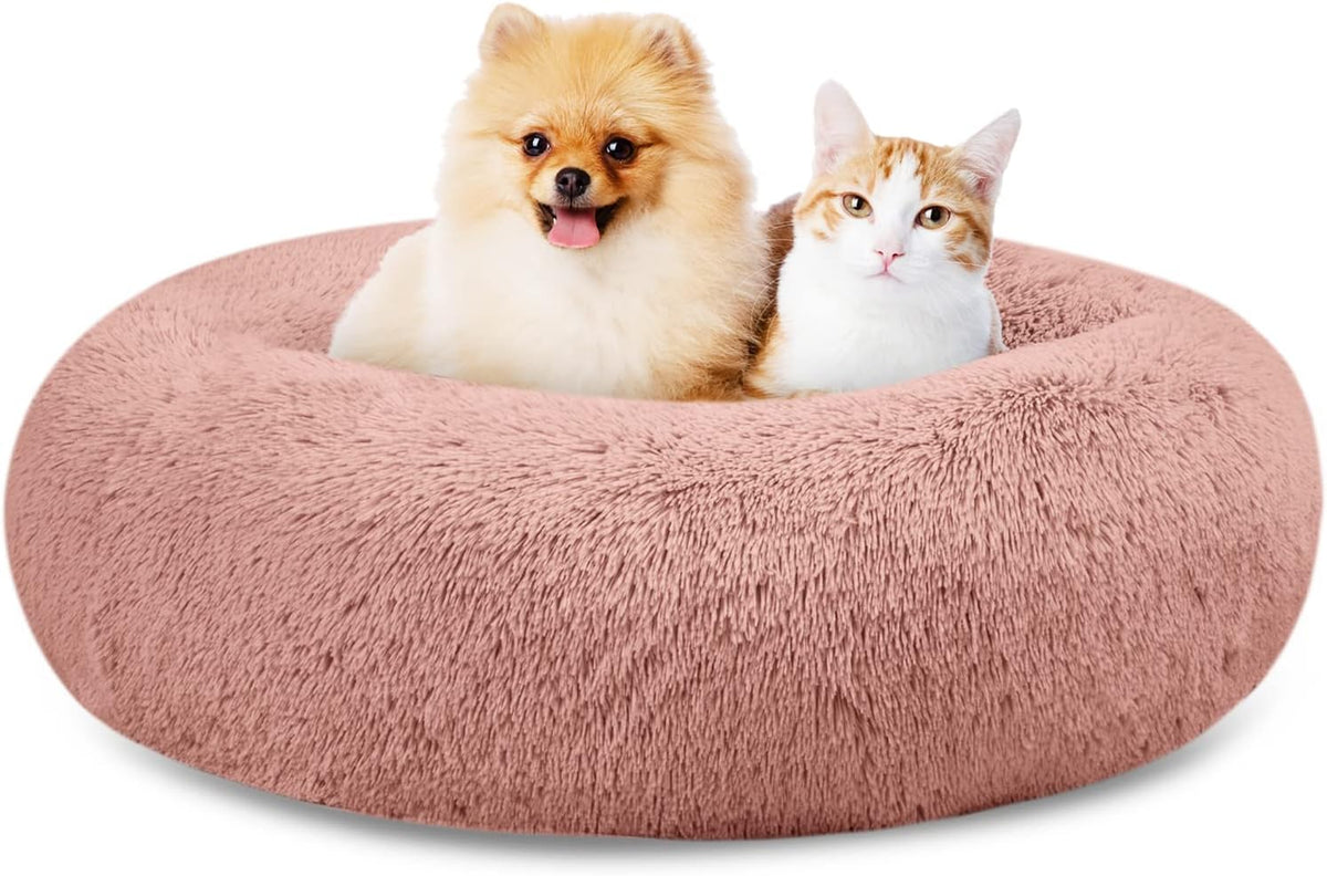 30 inches Calming Donut Dog Bed - 3X Durable Plush Faux Fur, Machine Washable & Non-Slip, Fits up to 45 lbs, Dark Grey