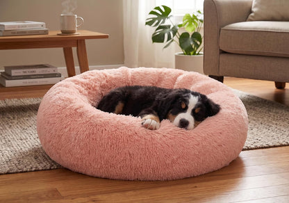 30 inches Calming Donut Dog Bed - 3X Durable Plush Faux Fur, Machine Washable & Non-Slip, Fits up to 45 lbs, Dark Grey