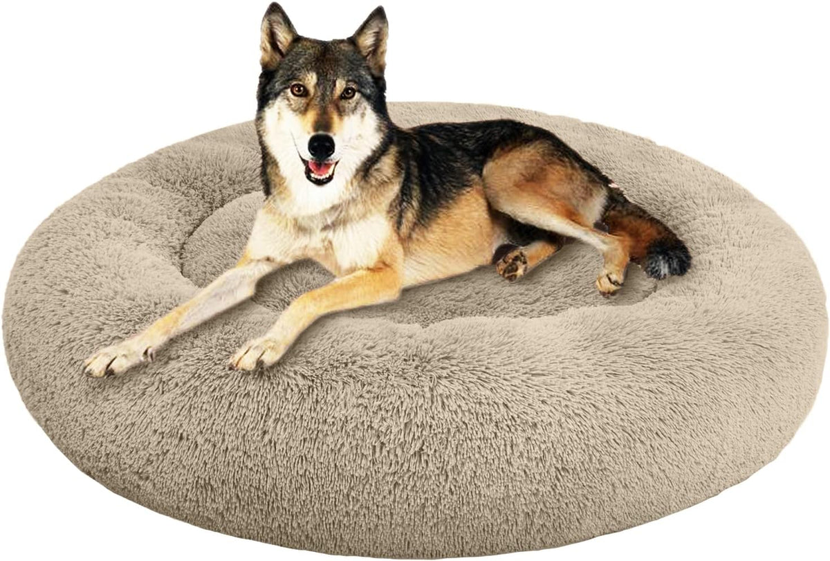 30 inches Calming Donut Dog Bed - 3X Durable Plush Faux Fur, Machine Washable & Non-Slip, Fits up to 45 lbs, Dark Grey