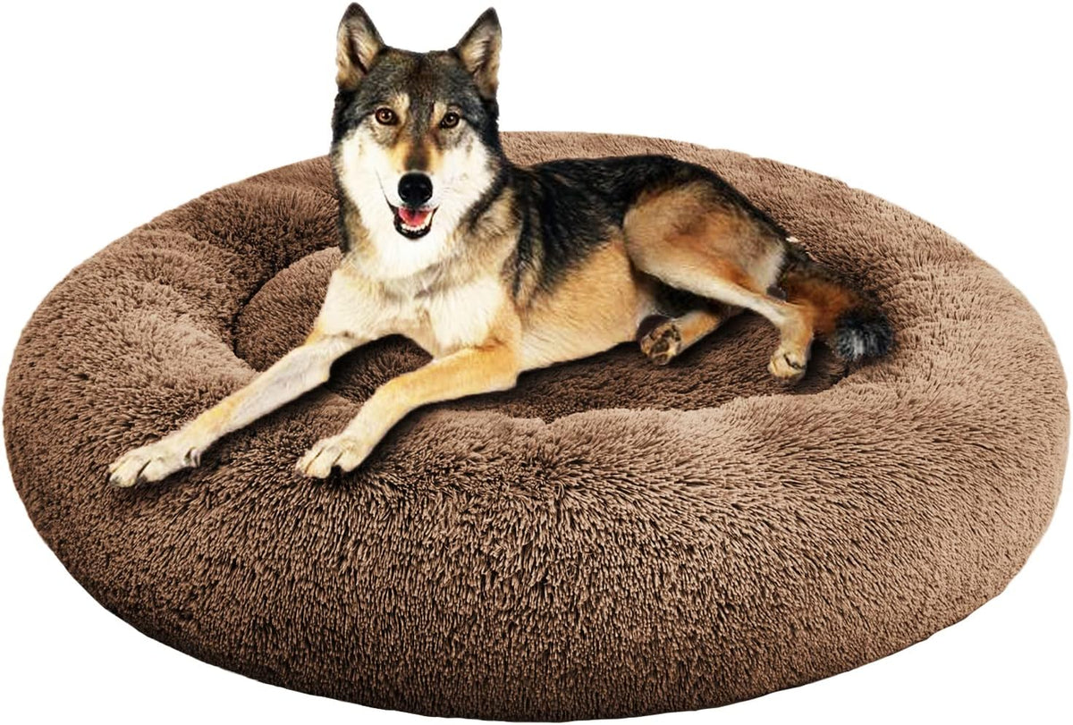 30 inches Calming Donut Dog Bed - 3X Durable Plush Faux Fur, Machine Washable & Non-Slip, Fits up to 45 lbs, Dark Grey