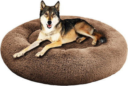 30 inches Calming Donut Dog Bed - 3X Durable Plush Faux Fur, Machine Washable & Non-Slip, Fits up to 45 lbs, Dark Grey