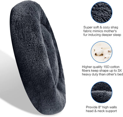 30 inches Calming Donut Dog Bed - 3X Durable Plush Faux Fur, Machine Washable & Non-Slip, Fits up to 45 lbs, Dark Grey