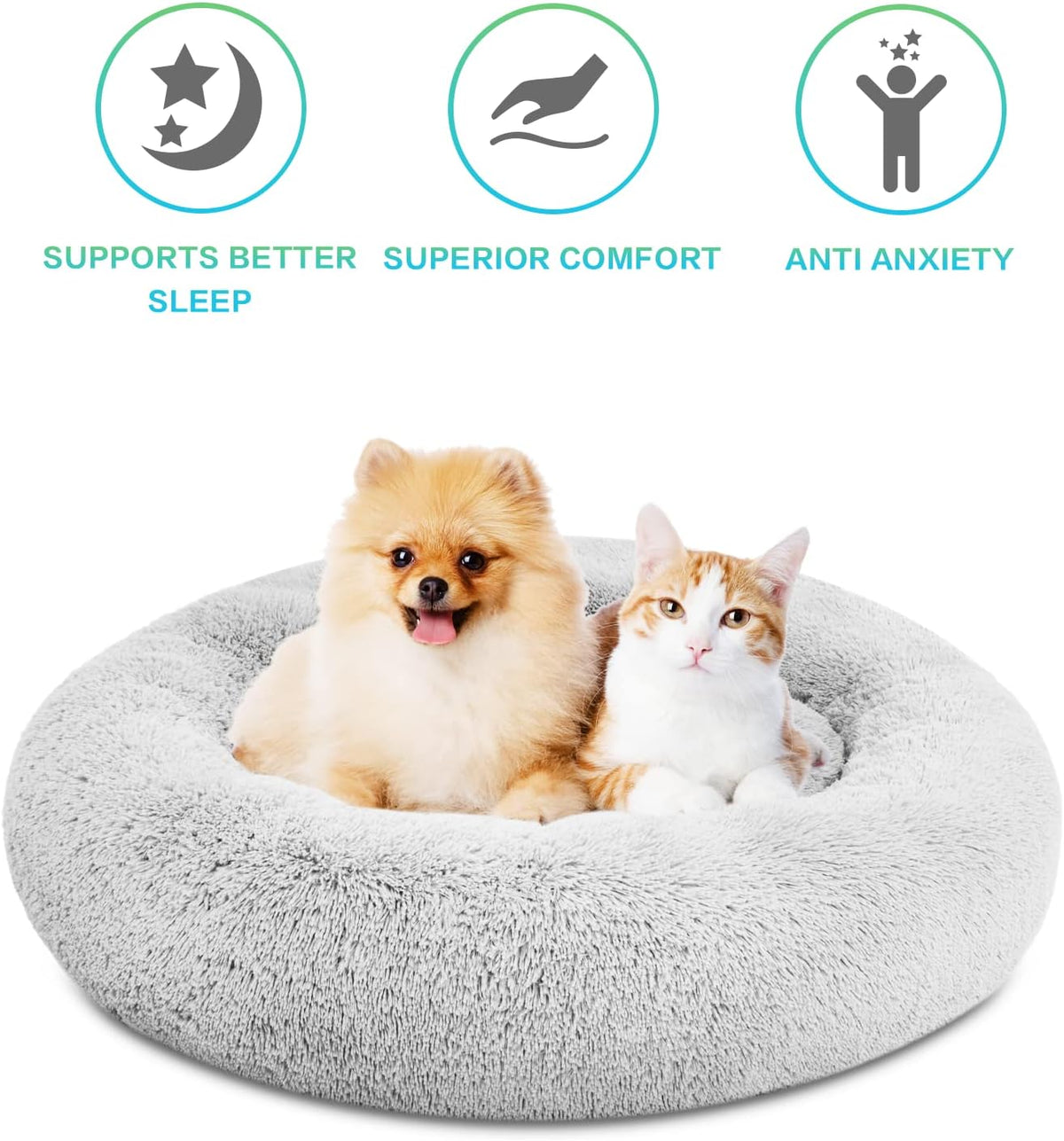 30 inches Calming Donut Dog Bed - 3X Durable Plush Faux Fur, Machine Washable & Non-Slip, Fits up to 45 lbs, Dark Grey