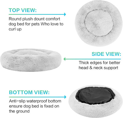 30 inches Calming Donut Dog Bed - 3X Durable Plush Faux Fur, Machine Washable & Non-Slip, Fits up to 45 lbs, Dark Grey