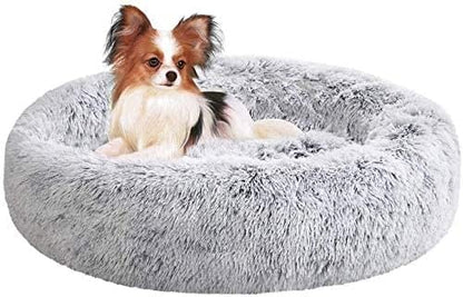 30 inches Calming Donut Dog Bed - 3X Durable Plush Faux Fur, Machine Washable & Non-Slip, Fits up to 45 lbs, Dark Grey