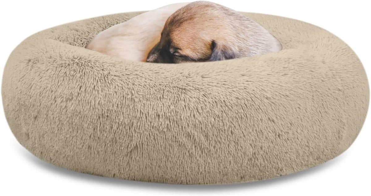 30 inches Calming Donut Dog Bed - 3X Durable Plush Faux Fur, Machine Washable & Non-Slip, Fits up to 45 lbs, Dark Grey