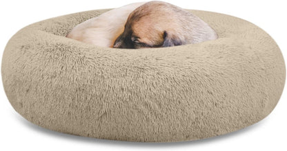 30 inches Calming Donut Dog Bed - 3X Durable Plush Faux Fur, Machine Washable & Non-Slip, Fits up to 45 lbs, Dark Grey