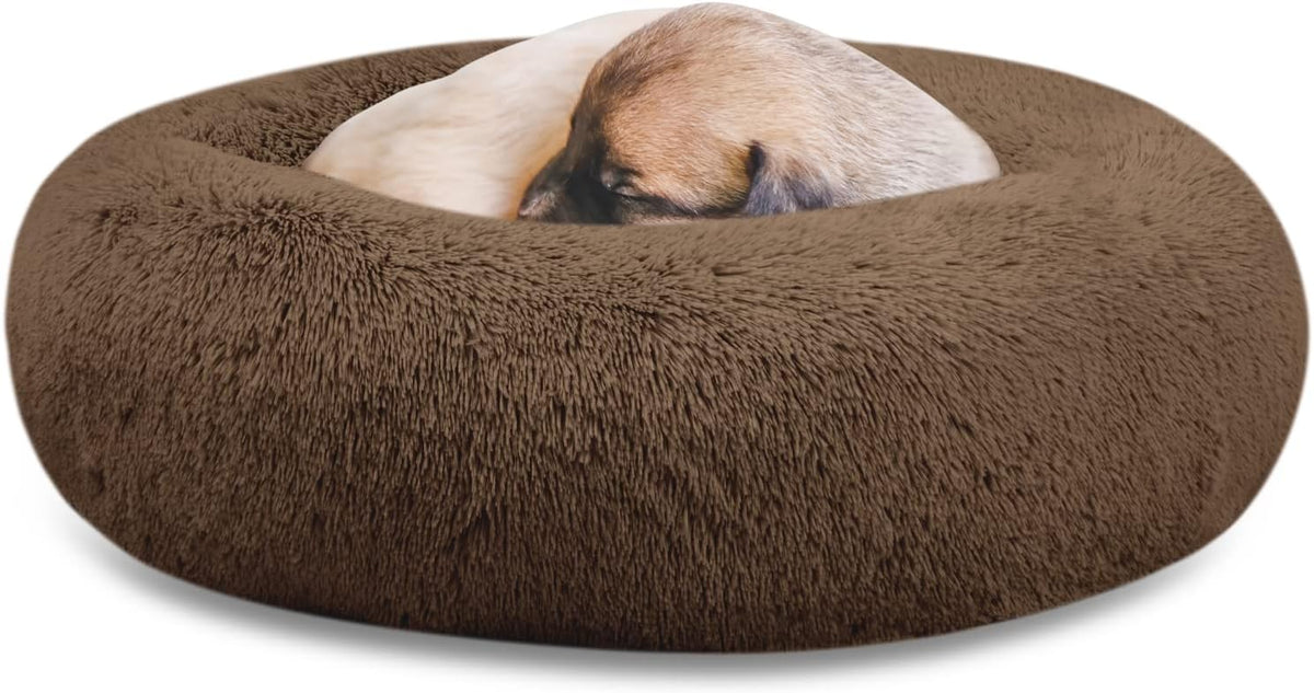 30 inches Calming Donut Dog Bed - 3X Durable Plush Faux Fur, Machine Washable & Non-Slip, Fits up to 45 lbs, Dark Grey
