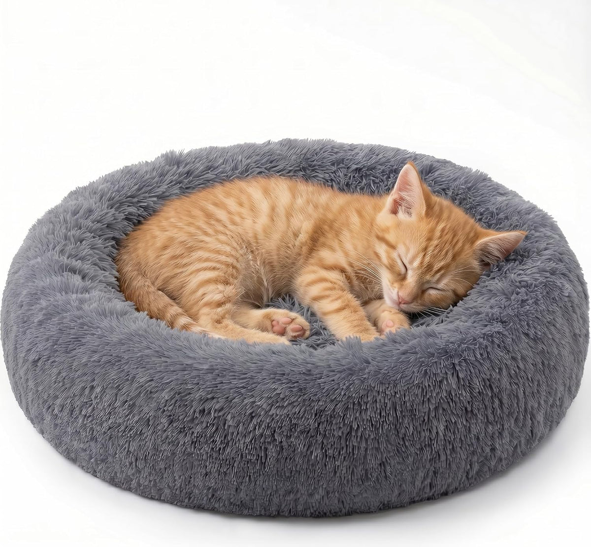 30 inches Calming Donut Dog Bed - 3X Durable Plush Faux Fur, Machine Washable & Non-Slip, Fits up to 45 lbs, Dark Grey