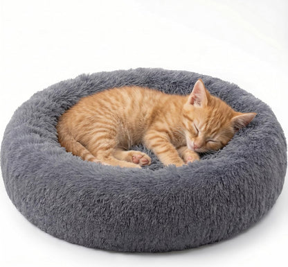 30 inches Calming Donut Dog Bed - 3X Durable Plush Faux Fur, Machine Washable & Non-Slip, Fits up to 45 lbs, Dark Grey