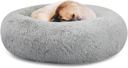 30 inches Calming Donut Dog Bed - 3X Durable Plush Faux Fur, Machine Washable & Non-Slip, Fits up to 45 lbs, Dark Grey