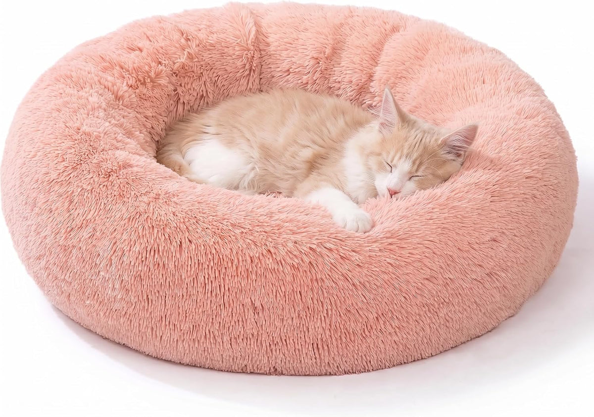 30 inches Calming Donut Dog Bed - 3X Durable Plush Faux Fur, Machine Washable & Non-Slip, Fits up to 45 lbs, Dark Grey