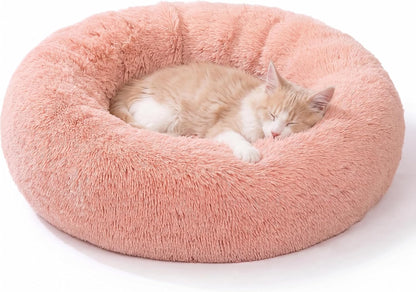 30 inches Calming Donut Dog Bed - 3X Durable Plush Faux Fur, Machine Washable & Non-Slip, Fits up to 45 lbs, Dark Grey