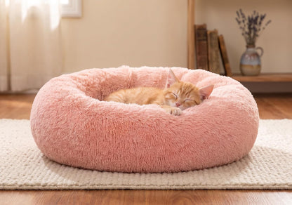 30 inches Calming Donut Dog Bed - 3X Durable Plush Faux Fur, Machine Washable & Non-Slip, Fits up to 45 lbs, Dark Grey