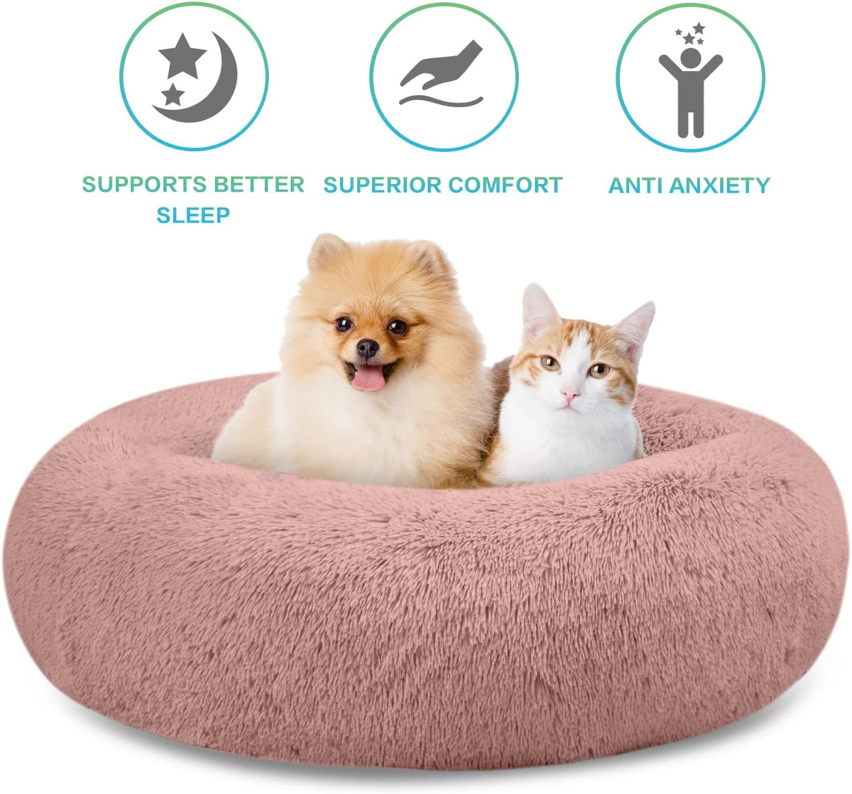 30 inches Calming Donut Dog Bed - 3X Durable Plush Faux Fur, Machine Washable & Non-Slip, Fits up to 45 lbs, Dark Grey
