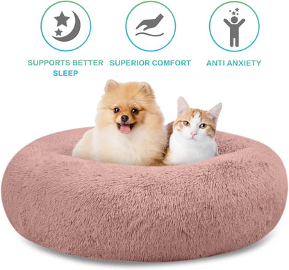 30 inches Calming Donut Dog Bed - 3X Durable Plush Faux Fur, Machine Washable & Non-Slip, Fits up to 45 lbs, Dark Grey
