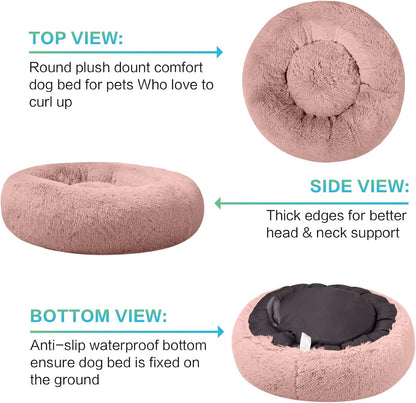 30 inches Calming Donut Dog Bed - 3X Durable Plush Faux Fur, Machine Washable & Non-Slip, Fits up to 45 lbs, Dark Grey
