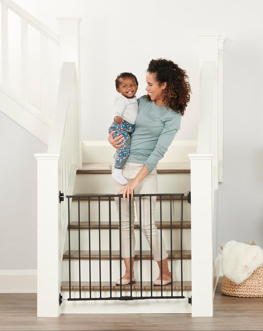 2-in-1 Extra Tall Easy Swing Stairway and Hallway Walk Through Baby Gate, White, 24" - 40.5" Wide