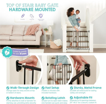 2-in-1 Extra Tall Easy Swing Stairway and Hallway Walk Through Baby Gate, White, 24" - 40.5" Wide
