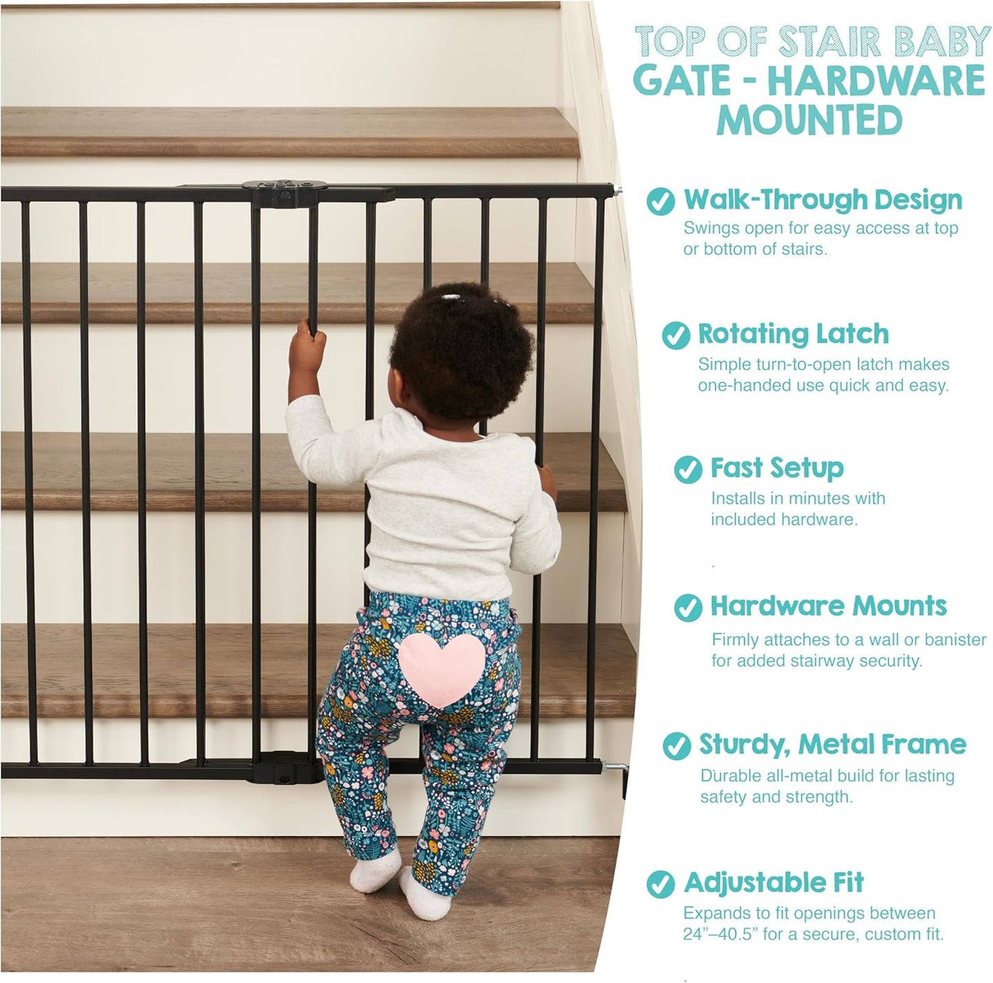 2-in-1 Extra Tall Easy Swing Stairway and Hallway Walk Through Baby Gate, White, 24" - 40.5" Wide
