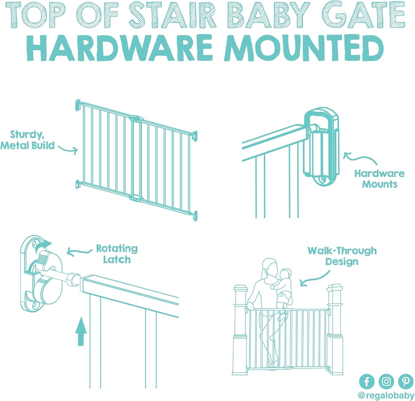 2-in-1 Extra Tall Easy Swing Stairway and Hallway Walk Through Baby Gate, White, 24" - 40.5" Wide