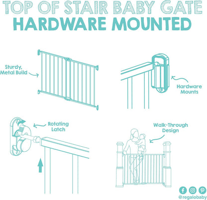 2-in-1 Extra Tall Easy Swing Stairway and Hallway Walk Through Baby Gate, White, 24" - 40.5" Wide