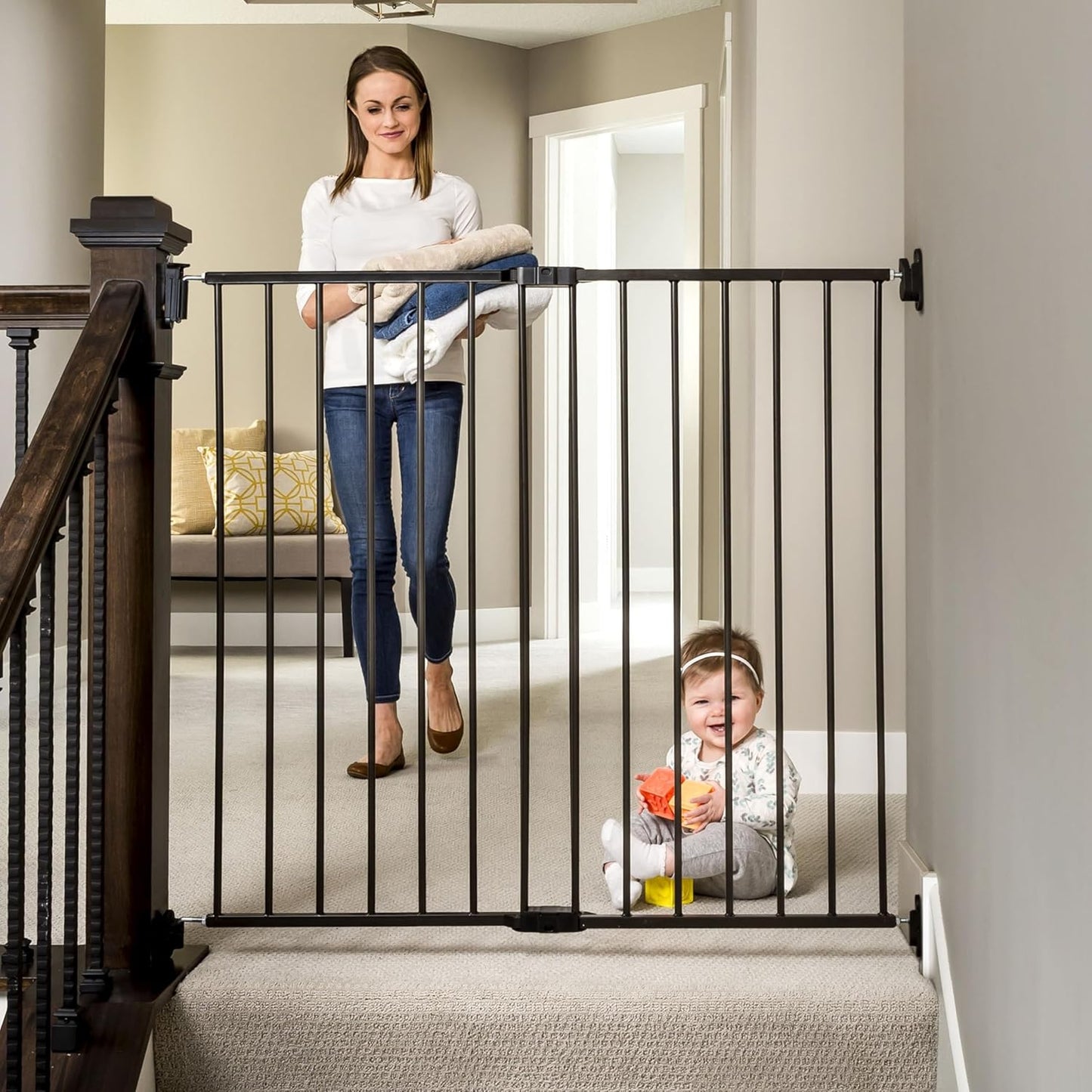 2-in-1 Extra Tall Easy Swing Stairway and Hallway Walk Through Baby Gate, White, 24" - 40.5" Wide