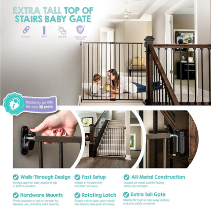 2-in-1 Extra Tall Easy Swing Stairway and Hallway Walk Through Baby Gate, White, 24" - 40.5" Wide