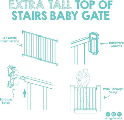 2-in-1 Extra Tall Easy Swing Stairway and Hallway Walk Through Baby Gate, White, 24" - 40.5" Wide