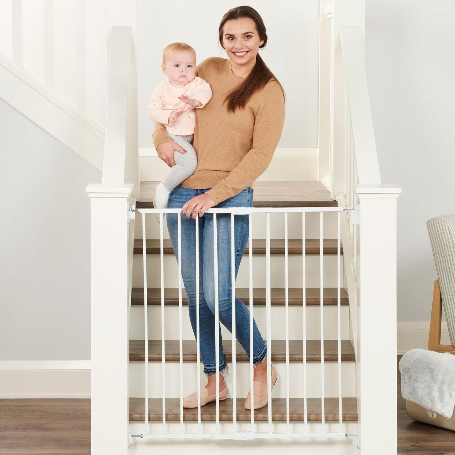2-in-1 Extra Tall Easy Swing Stairway and Hallway Walk Through Baby Gate, White, 24" - 40.5" Wide