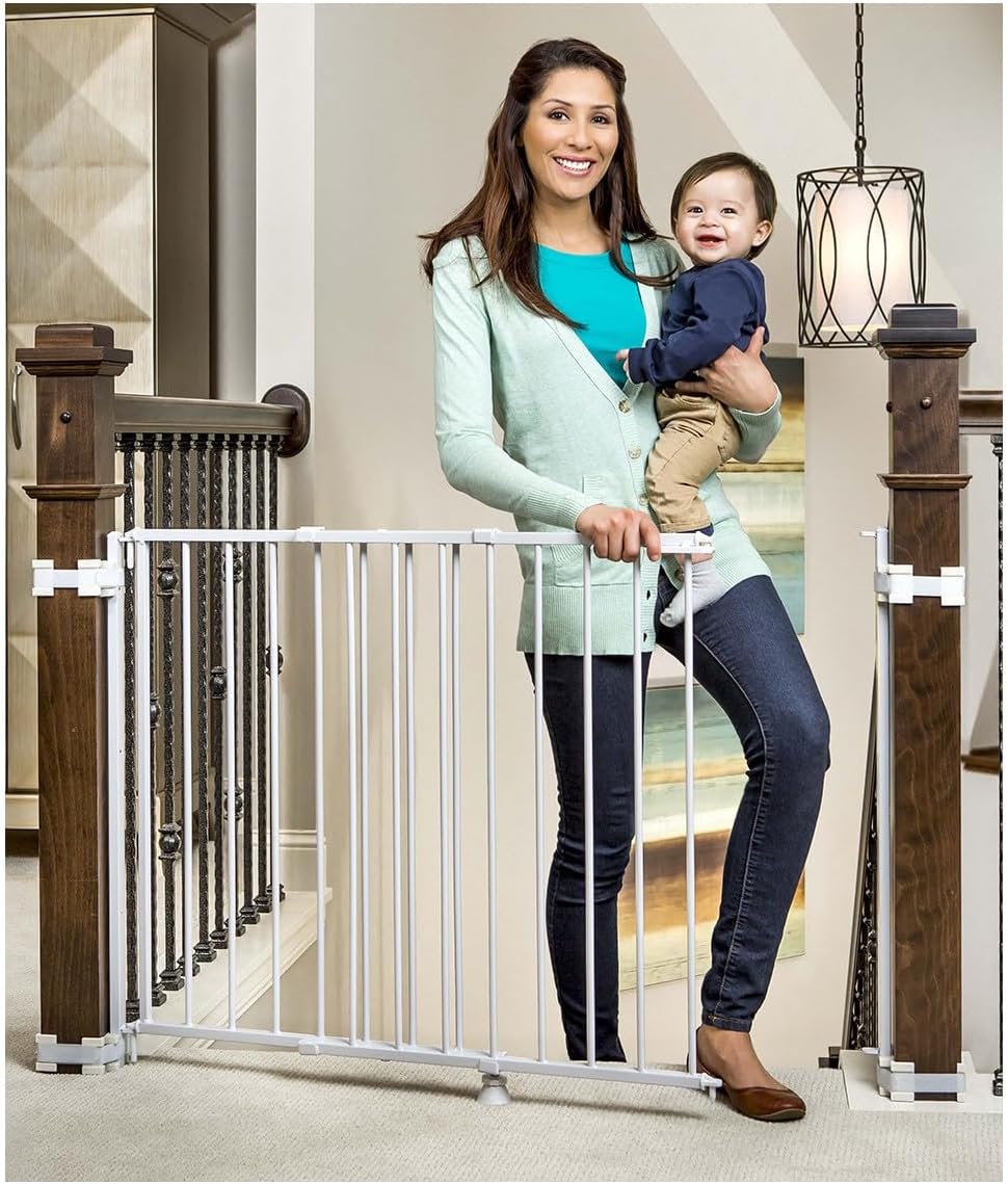 2-in-1 Extra Tall Easy Swing Stairway and Hallway Walk Through Baby Gate, White, 24" - 40.5" Wide