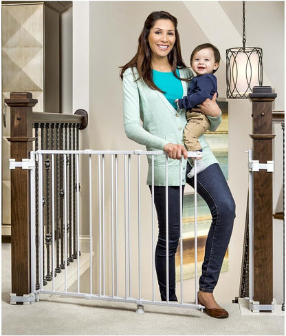 2-in-1 Extra Tall Easy Swing Stairway and Hallway Walk Through Baby Gate, White, 24" - 40.5" Wide