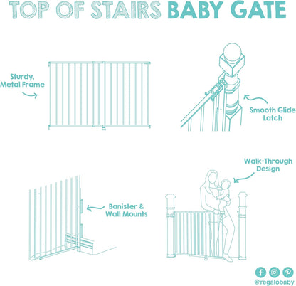 2-in-1 Extra Tall Easy Swing Stairway and Hallway Walk Through Baby Gate, White, 24" - 40.5" Wide