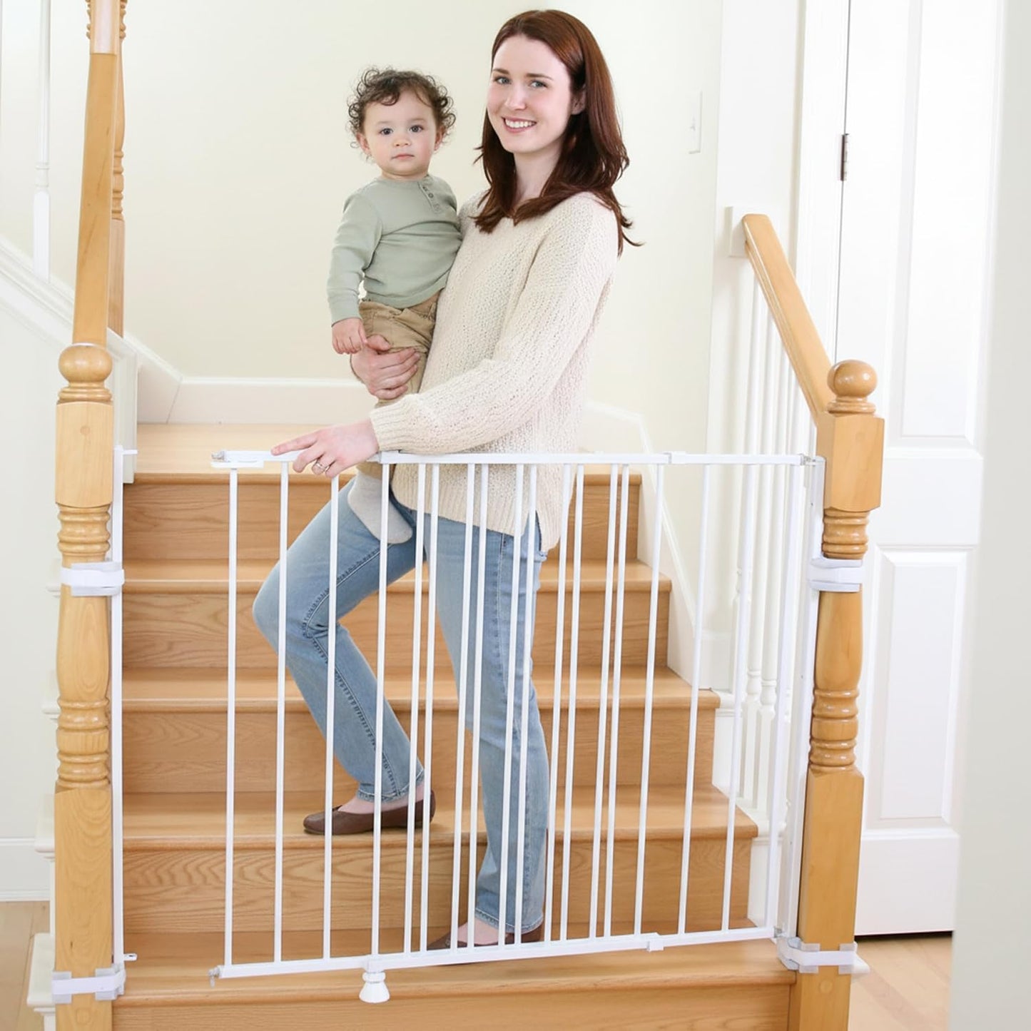 2-in-1 Extra Tall Easy Swing Stairway and Hallway Walk Through Baby Gate, White, 24" - 40.5" Wide