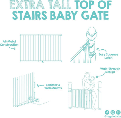 2-in-1 Extra Tall Easy Swing Stairway and Hallway Walk Through Baby Gate, White, 24" - 40.5" Wide