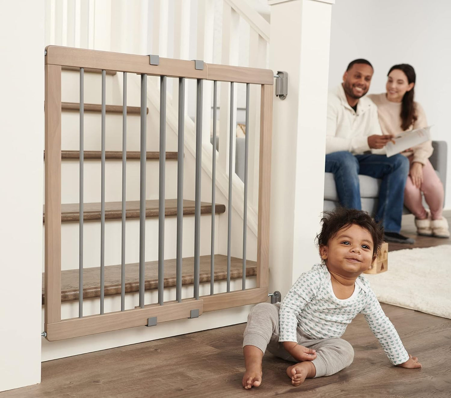 2-in-1 Extra Tall Easy Swing Stairway and Hallway Walk Through Baby Gate, White, 24" - 40.5" Wide