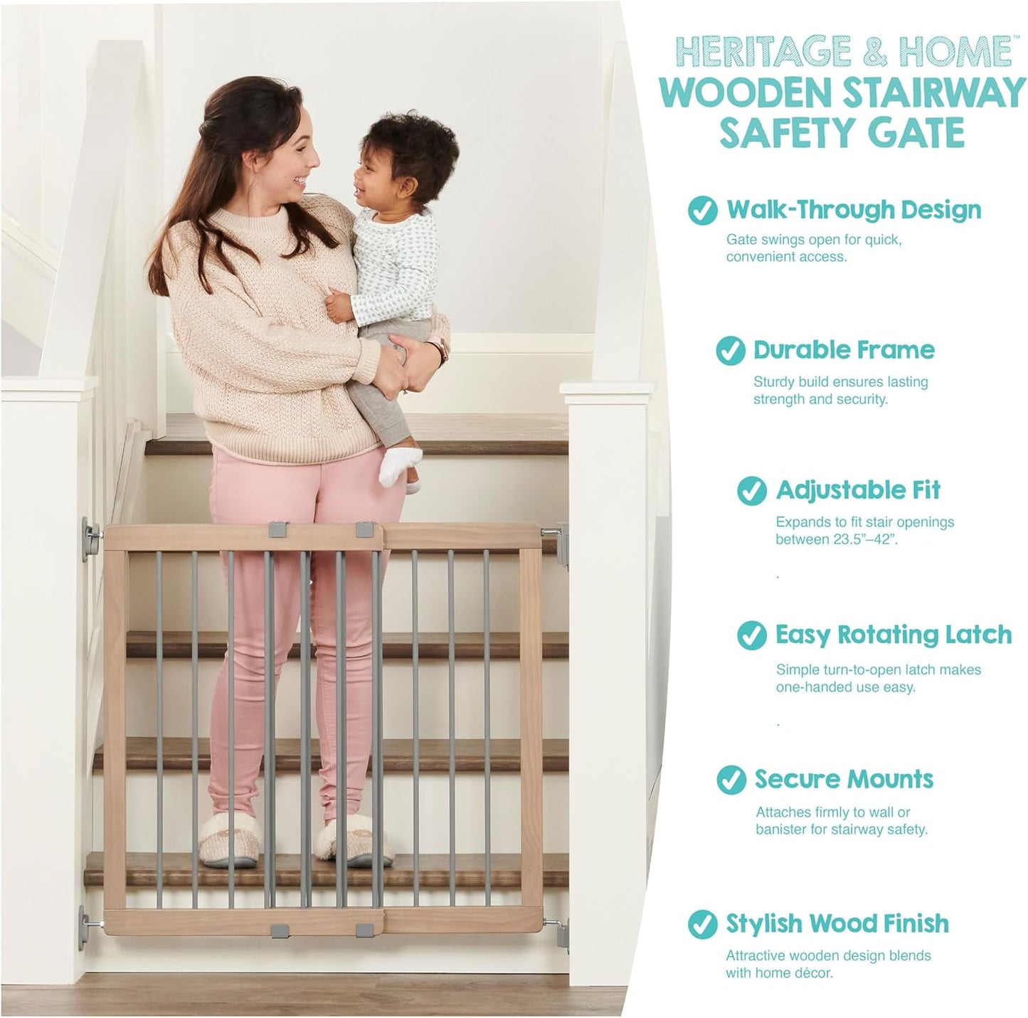 2-in-1 Extra Tall Easy Swing Stairway and Hallway Walk Through Baby Gate, White, 24" - 40.5" Wide