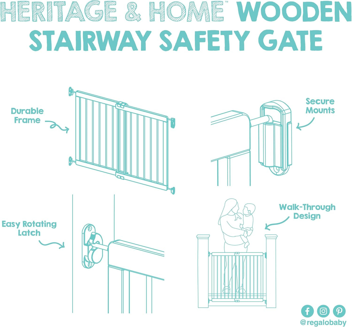 2-in-1 Extra Tall Easy Swing Stairway and Hallway Walk Through Baby Gate, White, 24" - 40.5" Wide