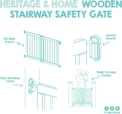 2-in-1 Extra Tall Easy Swing Stairway and Hallway Walk Through Baby Gate, White, 24" - 40.5" Wide