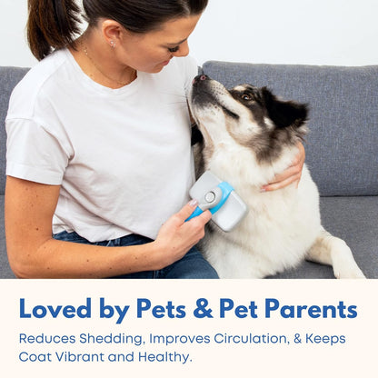 Self Cleaning Slicker Brush for Dogs and Cats - Hair Brush for Medium to Long-haired Pets - Effective, Comfortable, and Easy to Clean - White and Blue | Pet hair brush for medium- to long-haired dogs and cats; easy to clean. White and blue.