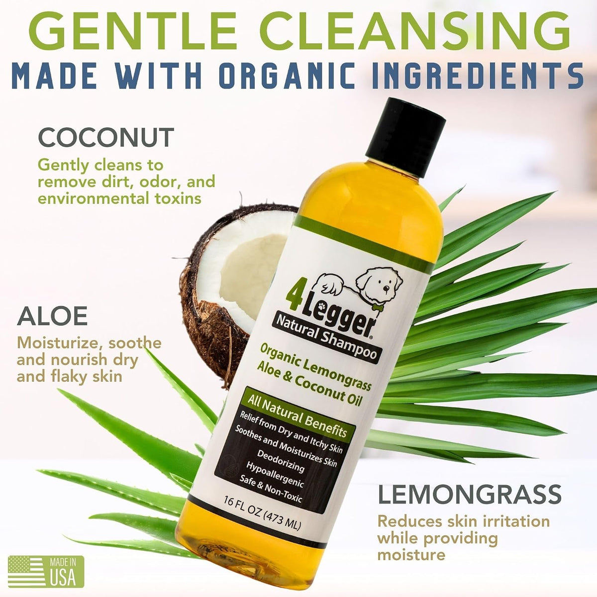 All Natural Organic Oatmeal Dog Shampoo for Itchy Skin with Aloe, Coconut & Lavender Essential Oil, Hypoallergenic, Moisturizing for Normal, Dry, Itchy, or Sensitive Skin, USA Made, 16 oz