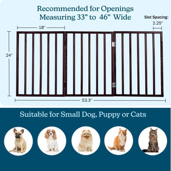 Pet Gate Collection – Dog Gate for Doorways, Stairs or House – Freestanding, Folding, Accordion Style, Wooden Indoor Dog Fence