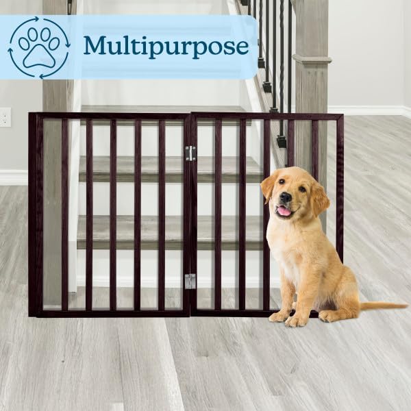 Pet Gate Collection – Dog Gate for Doorways, Stairs or House – Freestanding, Folding, Accordion Style, Wooden Indoor Dog Fence