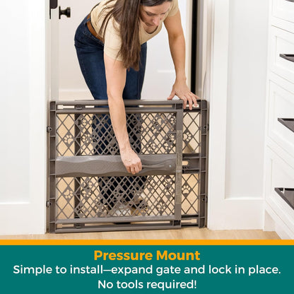 MYPET North States Paws Portable Pet Gate: 26-40" Wide. Pressure Mount. No Tools Needed. Made in USA. Dog Gate 23" Tall, Expandable, Durable Dog Gates for Doorways, Light Gray