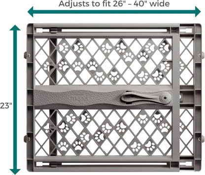 MYPET North States Paws Portable Pet Gate: 26-40" Wide. Pressure Mount. No Tools Needed. Made in USA. Dog Gate 23" Tall, Expandable, Durable Dog Gates for Doorways, Light Gray