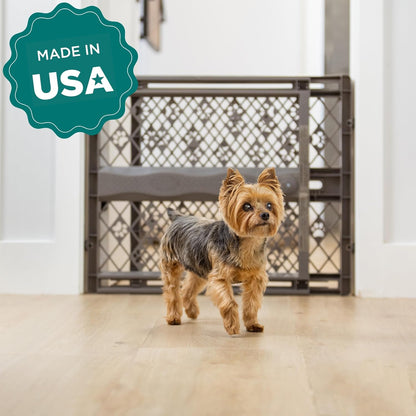 MYPET North States Paws Portable Pet Gate: 26-40" Wide. Pressure Mount. No Tools Needed. Made in USA. Dog Gate 23" Tall, Expandable, Durable Dog Gates for Doorways, Light Gray